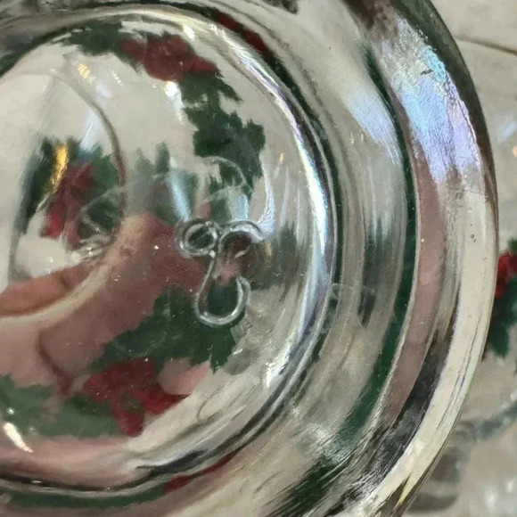 6 Vintage Libbey Christmas Holly Berry Wreath Garland Red Bow Glasses Gold Trim - Picture 8 of 15